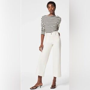 Spanx Women’s Petite Med Cropped Pull On Wide Leg Ecru Jeans Business Casual